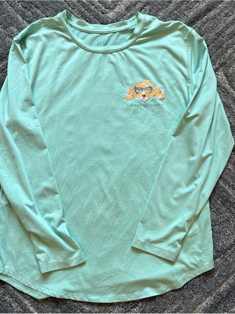 Lauren James Mint Long Sleeve Tee with Sunglass Dog Size small